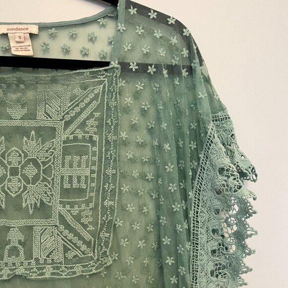 Sundance Green Sheer Embroiderd Lace Top, Size Small - Picture 4 of 9